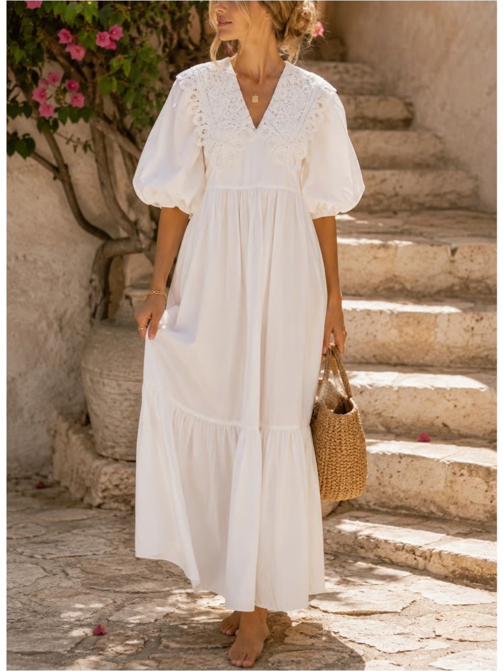 Hunter Bell Short Puff Sleeve Mercer Maxi Dress White Size Large